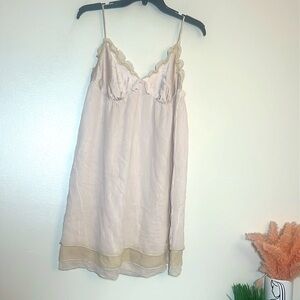 Kumi Kookon Blush Pink Silk Babydoll Cami Sleeveless Tank Slip Gown Dress Small